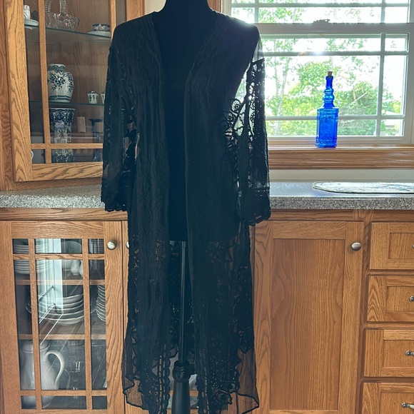 Sheer Black Lace Swim Suit Cover Up - Picture 1 of 8